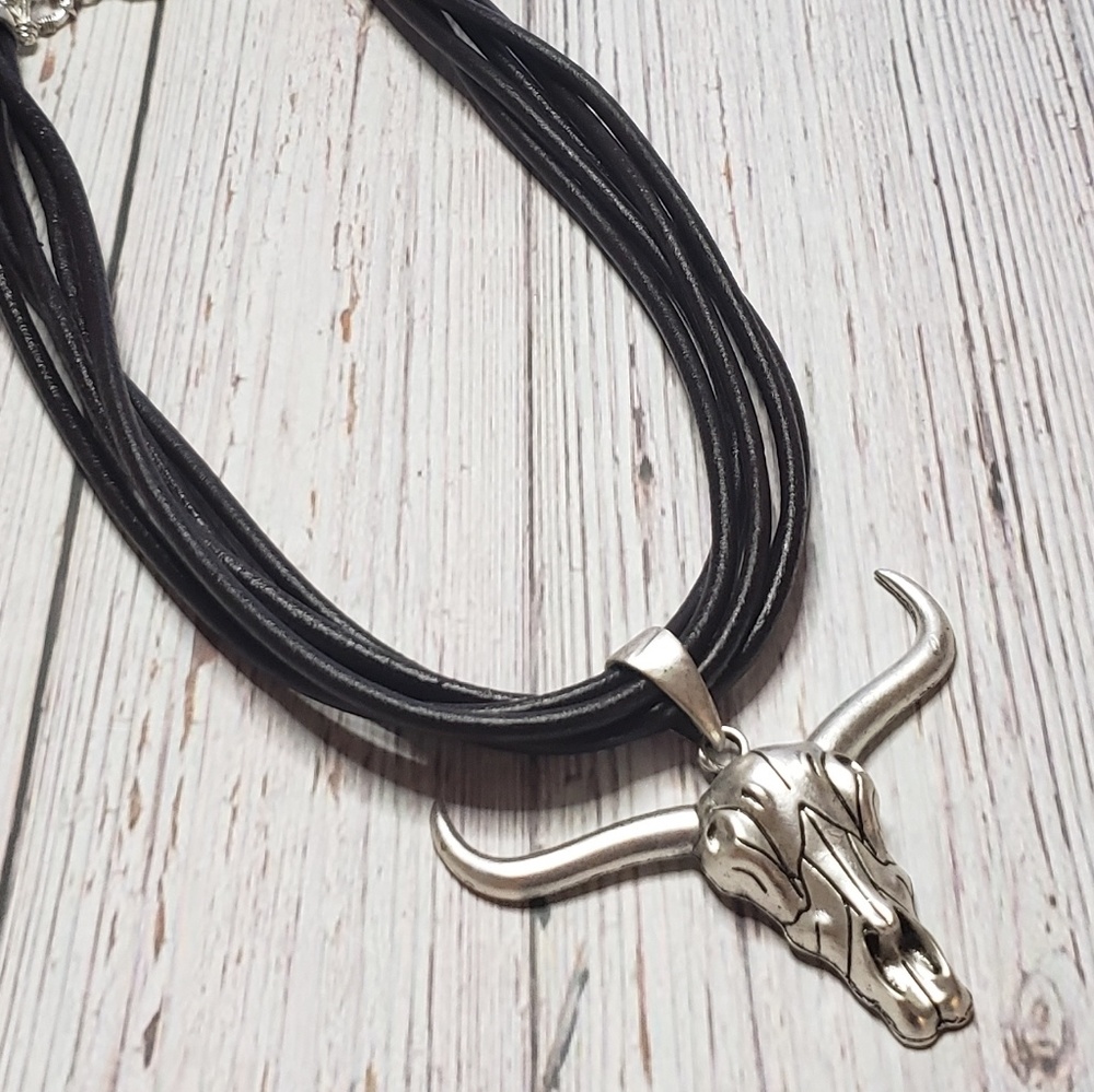 Longhorn Steer Skull Leather Necklace